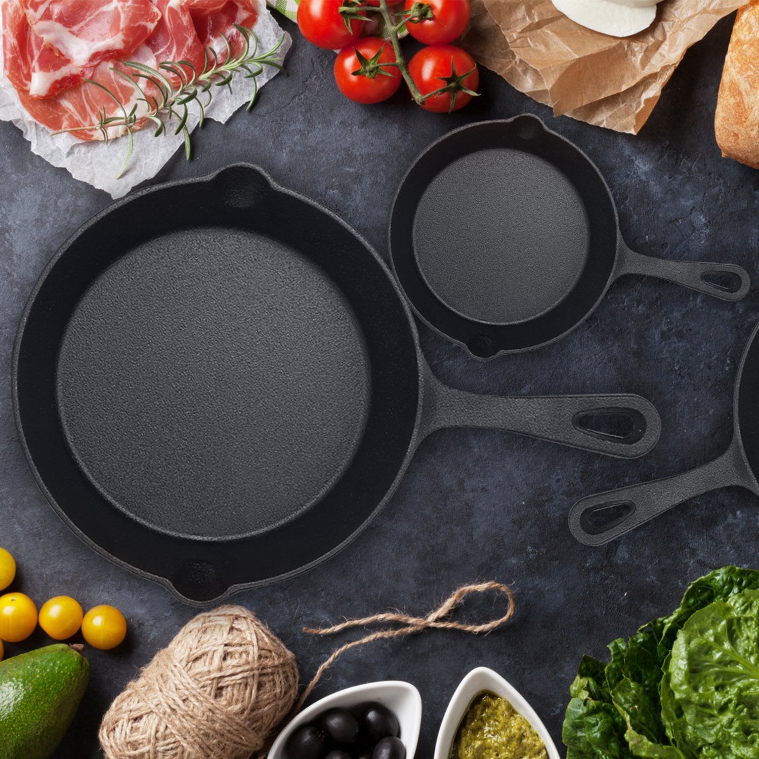 3‑Piece Pre‑Seasoned Cast Iron Skillet Set – 6", 8", 10" Oven‑Safe Frying Pans
