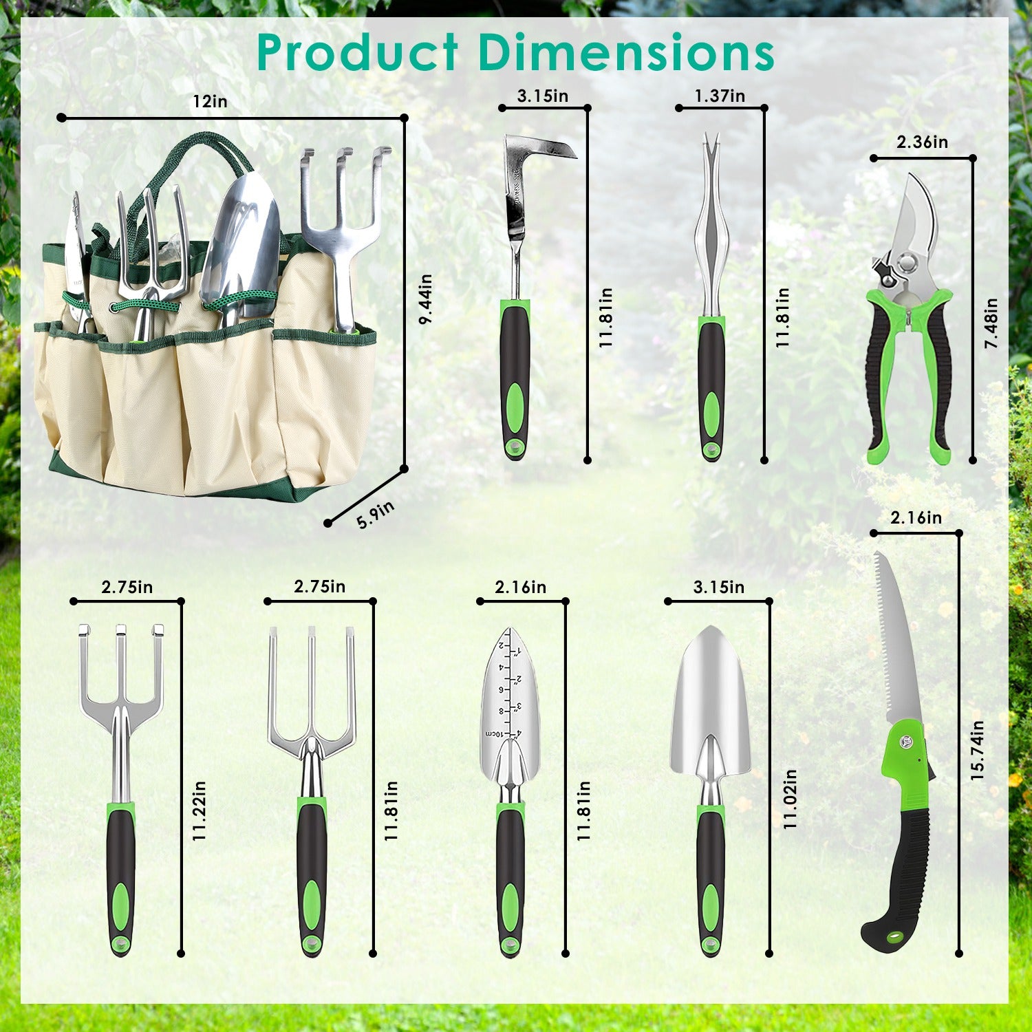 13‑Piece Aluminum Alloy Garden Tool Set With Garden Bag – Heavy‑Duty Outdoor Gardening Kit