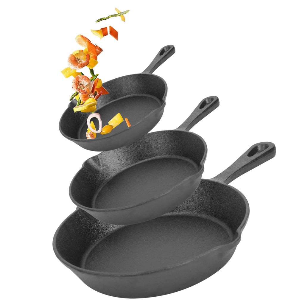 3‑Piece Pre‑Seasoned Cast Iron Skillet Set – 6", 8", 10" Oven‑Safe Frying Pans