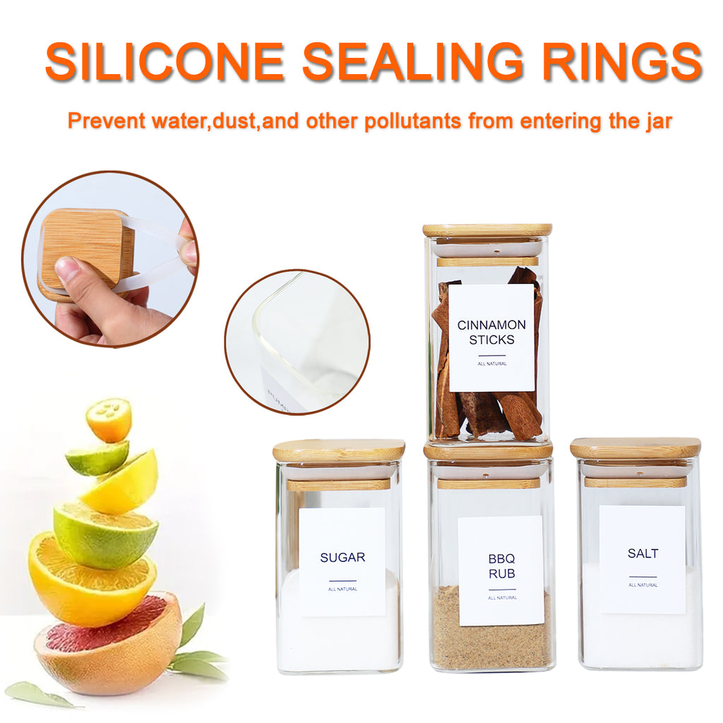 12PCS Square Glass Spice Jars With 72 Labels – Kitchen Seasoning Storage Set