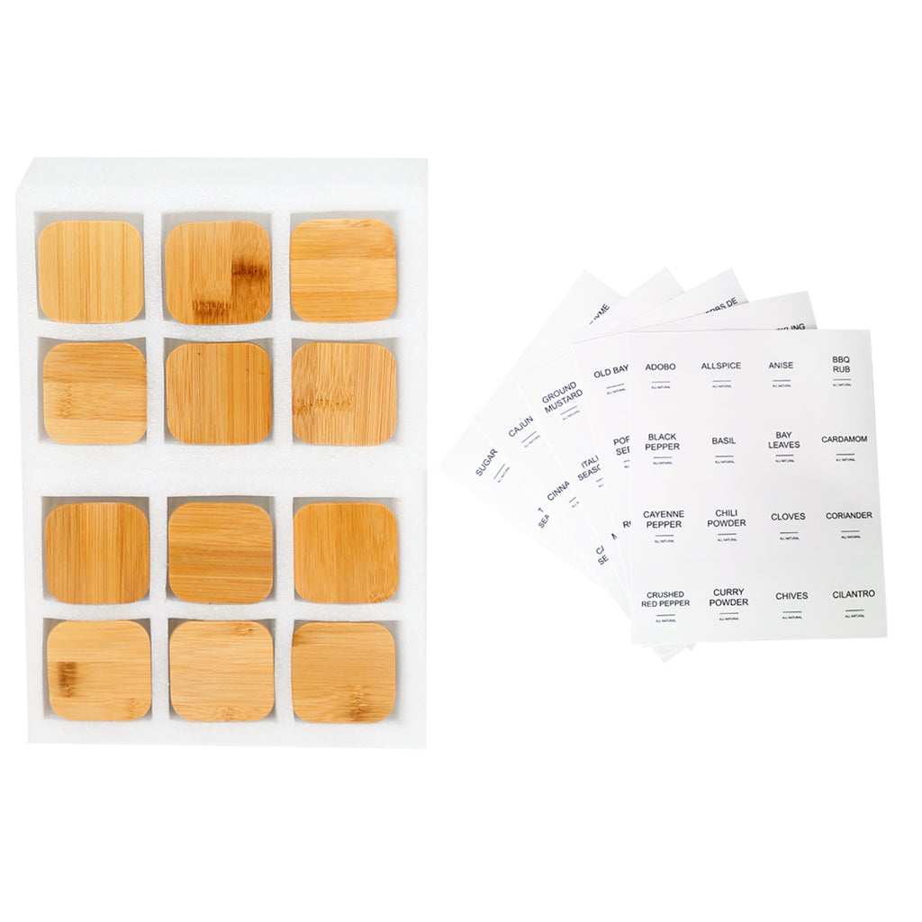 12PCS Square Glass Spice Jars With 72 Labels – Kitchen Seasoning Storage Set
