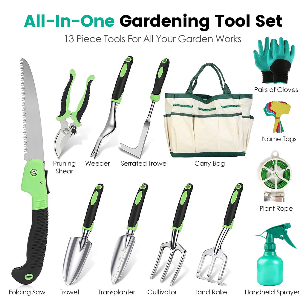 13‑Piece Aluminum Alloy Garden Tool Set With Garden Bag – Heavy‑Duty Outdoor Gardening Kit