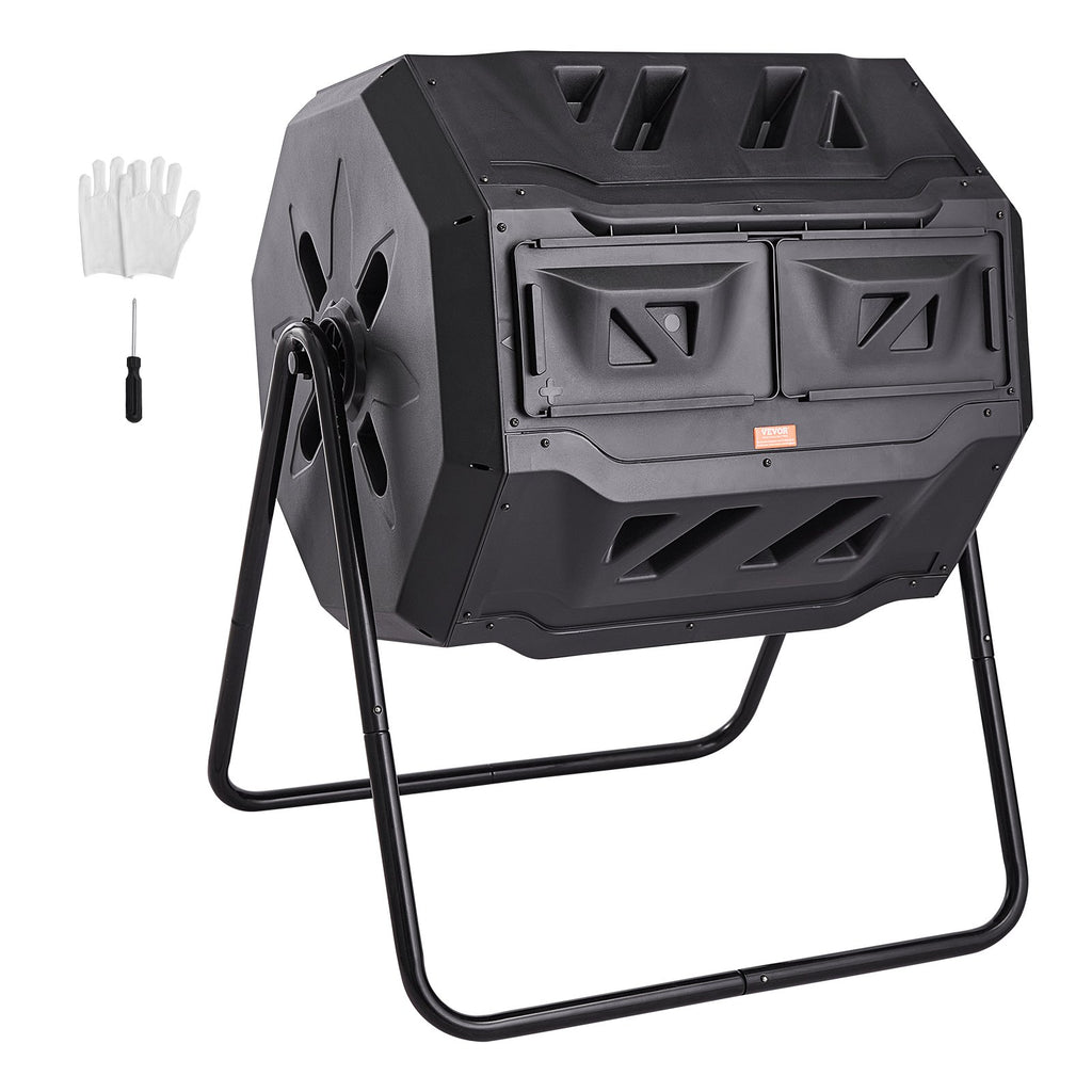 43‑Gallon Dual‑Chamber Composting Tumbler – Rotating Outdoor Composter With Sliding Doors & Steel Frame