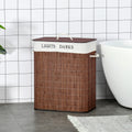 Bamboo Laundry Basket With Lid & String Handles – Collapsible Hamper With 2 Removable Bags (Brown)