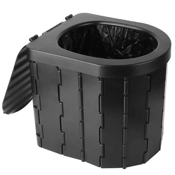 Portable Foldable Emergency Toilet – Travel Porta Potty With Lid, Carry Bag & Garbage Bags