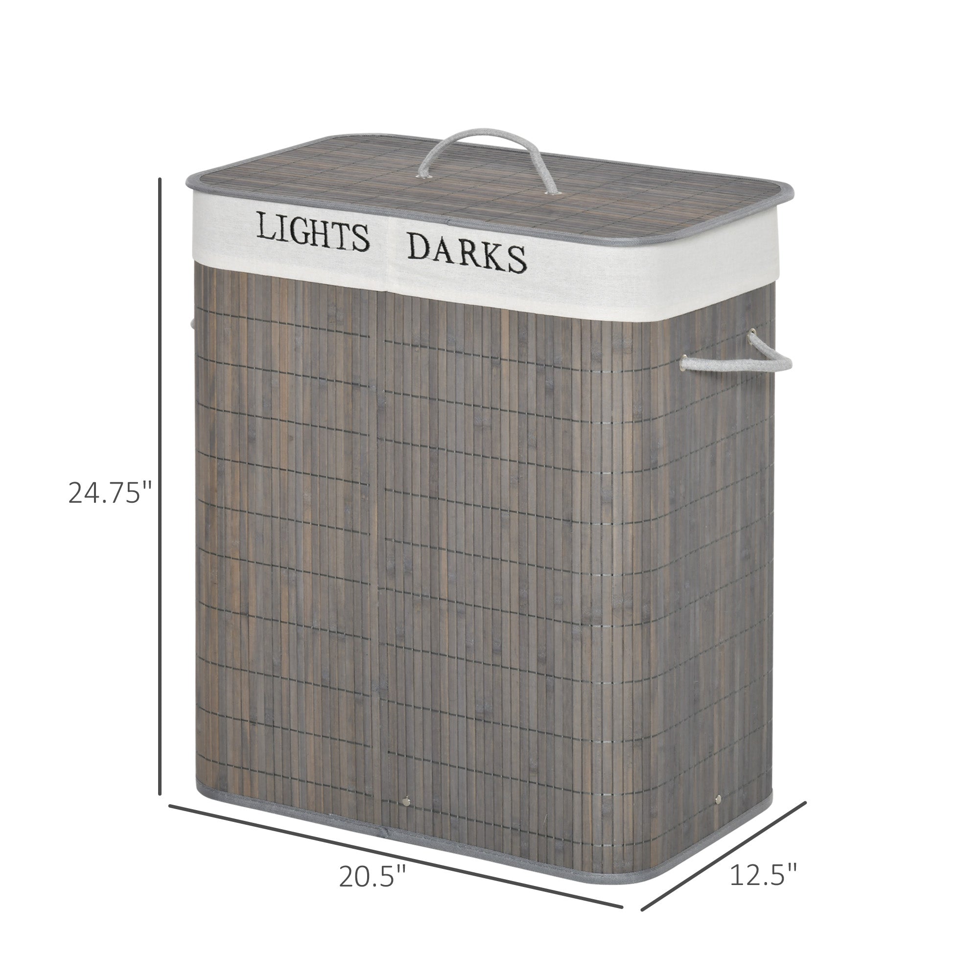 Bamboo Laundry Basket With Lid & String Handles – Collapsible Hamper With 2 Removable Bags (Gray)