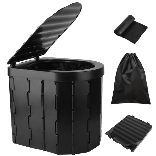 Portable Foldable Emergency Toilet – Travel Porta Potty With Lid, Carry Bag & Garbage Bags