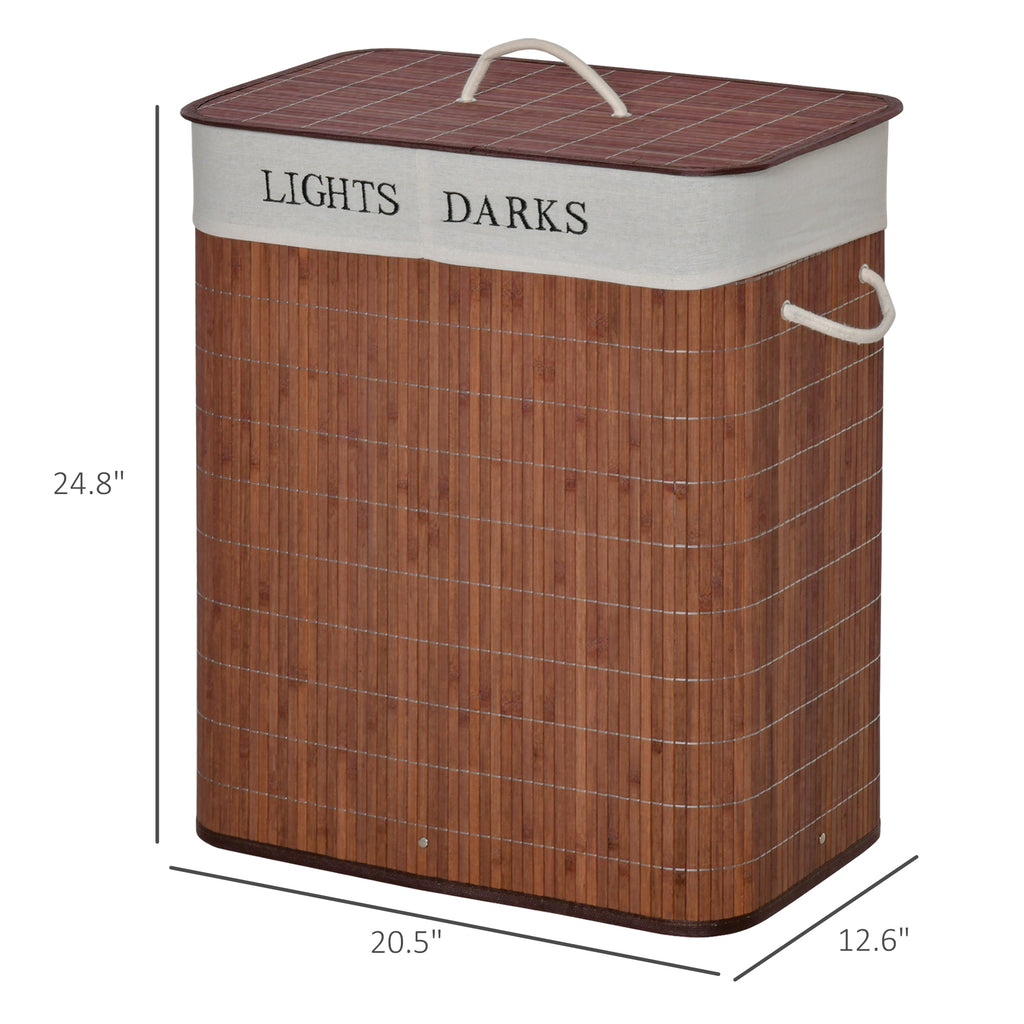 Bamboo Laundry Basket With Lid & String Handles – Collapsible Hamper With 2 Removable Bags (Brown)