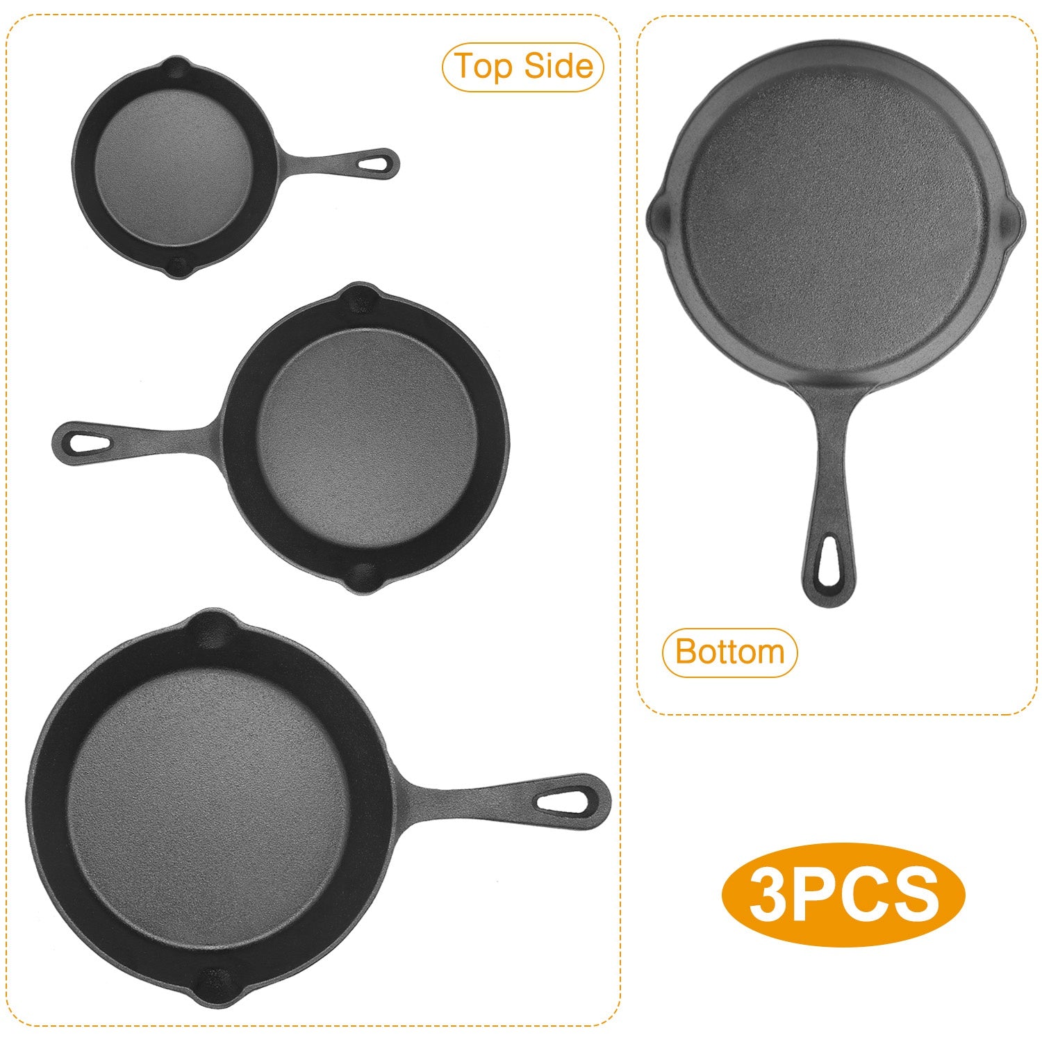 3‑Piece Pre‑Seasoned Cast Iron Skillet Set – 6", 8", 10" Oven‑Safe Frying Pans