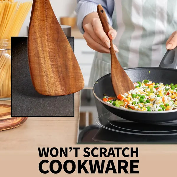 Six‑Piece Teak Wood Cooking Spoon Set – Heat‑Resistant, Smooth, Lightweight & Non‑Stick Safe