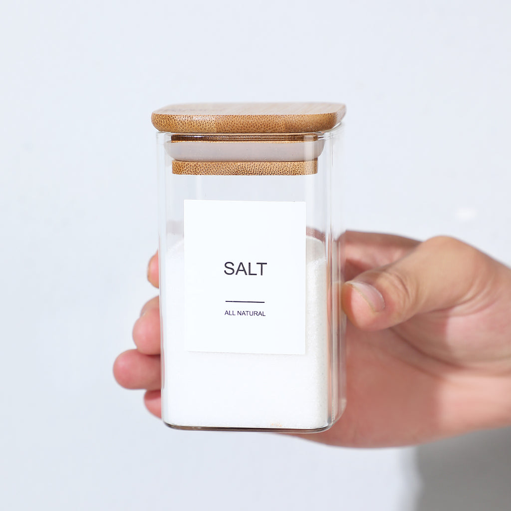 12PCS Square Glass Spice Jars With 72 Labels – Kitchen Seasoning Storage Set