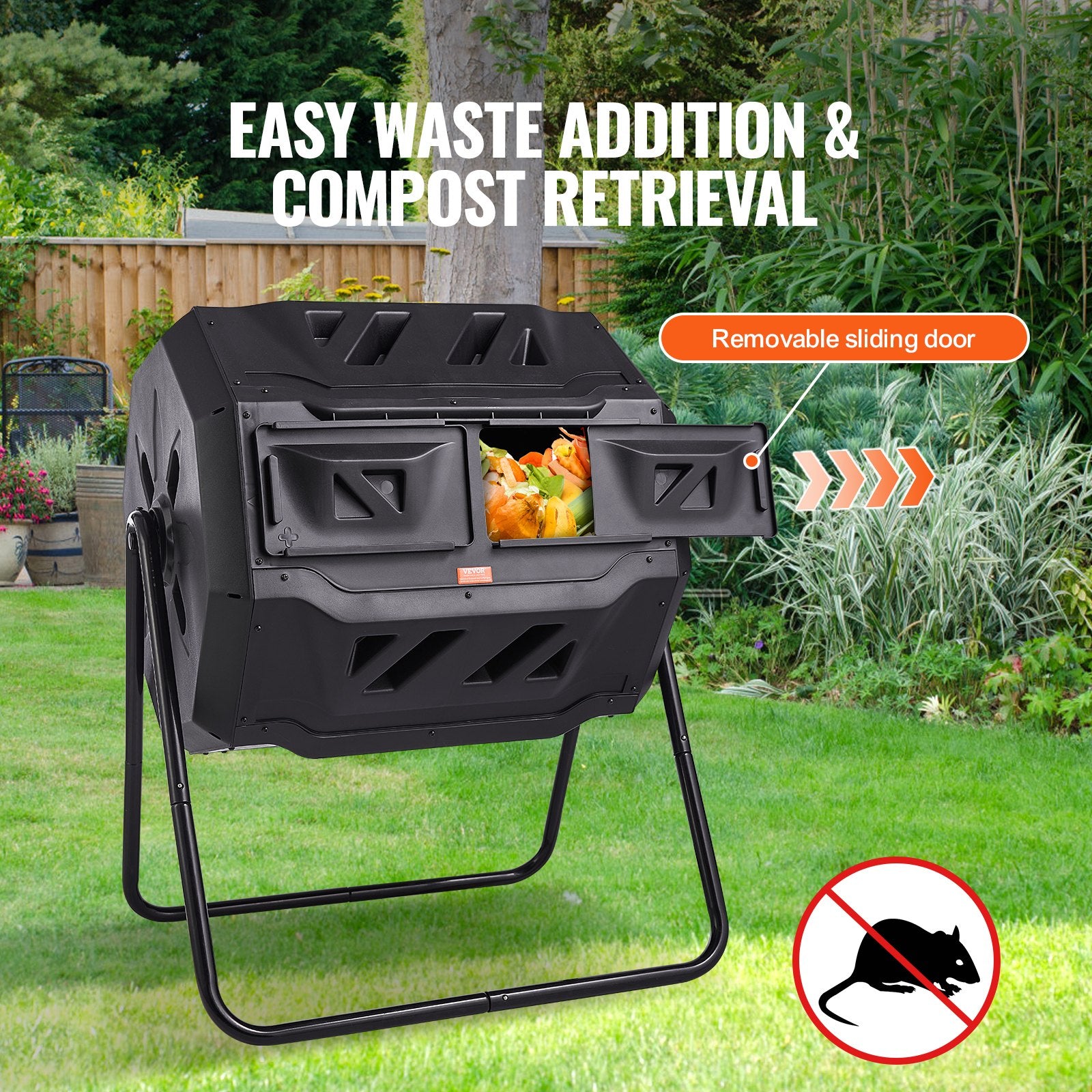 43‑Gallon Dual‑Chamber Composting Tumbler – Rotating Outdoor Composter With Sliding Doors & Steel Frame