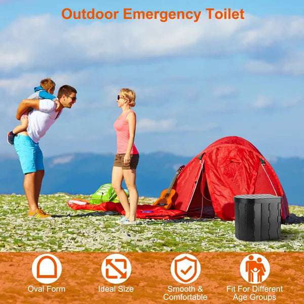 Portable Foldable Emergency Toilet – Travel Porta Potty With Lid, Carry Bag & Garbage Bags