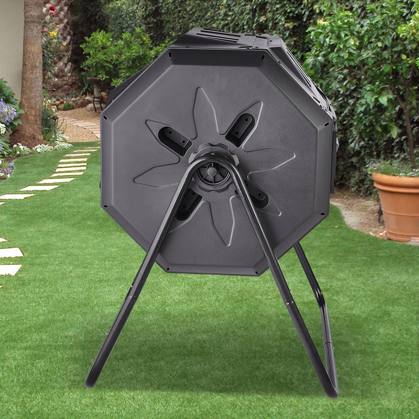43‑Gallon Dual‑Chamber Composting Tumbler – Rotating Outdoor Composter With Sliding Doors & Steel Frame