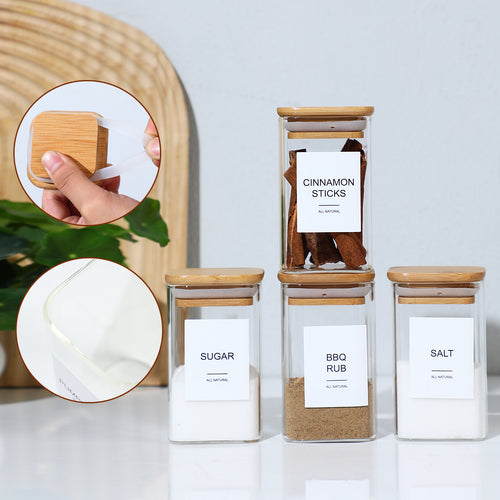 12PCS Square Glass Spice Jars With 72 Labels – Kitchen Seasoning Storage Set
