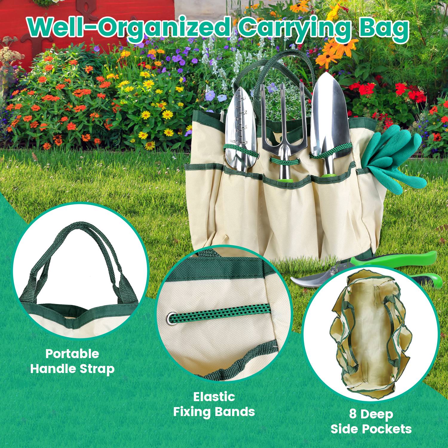 13‑Piece Aluminum Alloy Garden Tool Set With Garden Bag – Heavy‑Duty Outdoor Gardening Kit