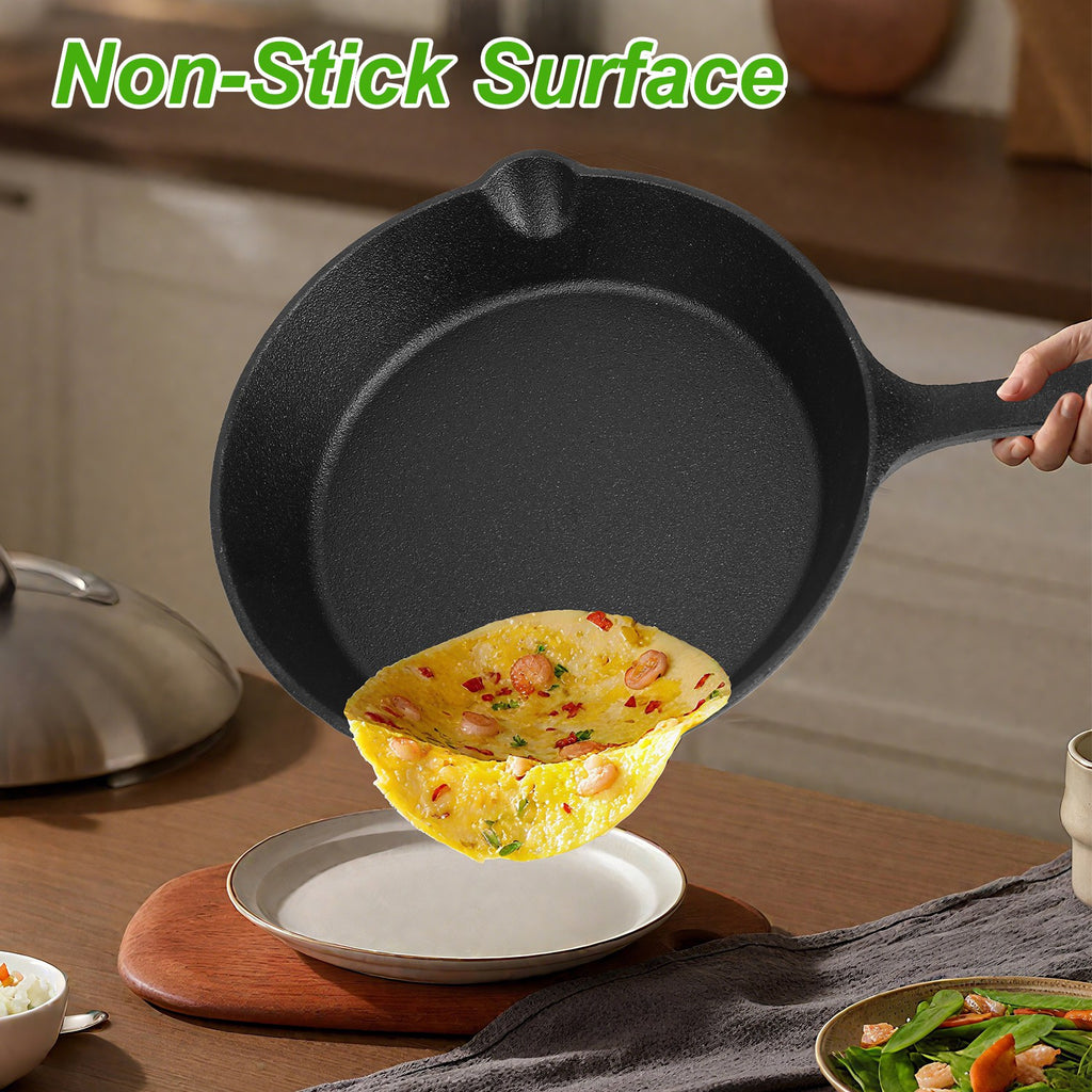 3‑Piece Pre‑Seasoned Cast Iron Skillet Set – 6", 8", 10" Oven‑Safe Frying Pans