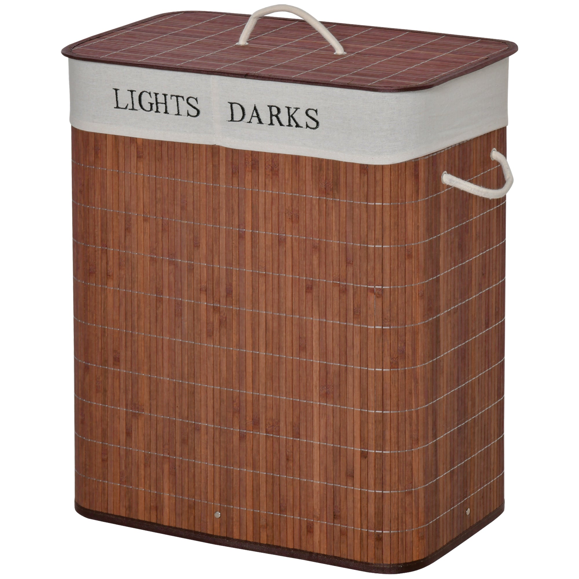 Bamboo Laundry Basket With Lid & String Handles – Collapsible Hamper With 2 Removable Bags (Brown)