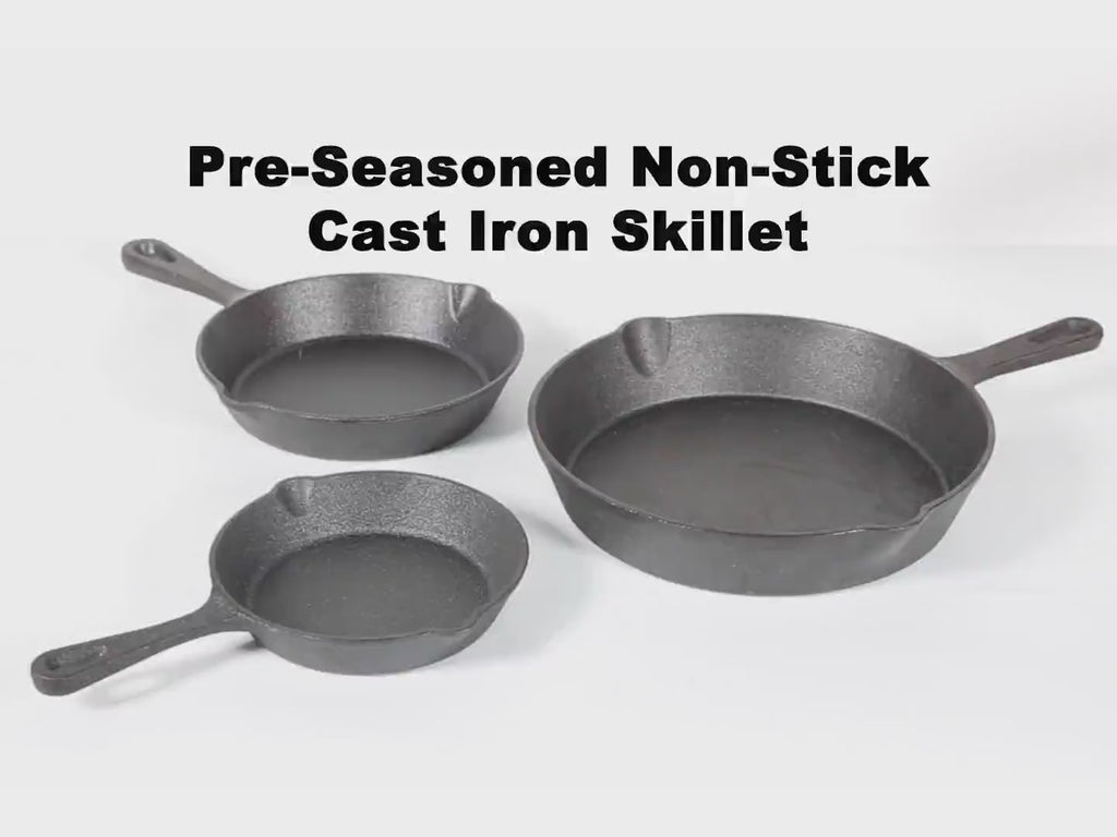 3‑Piece Pre‑Seasoned Cast Iron Skillet Set – 6", 8", 10" Oven‑Safe Frying Pans